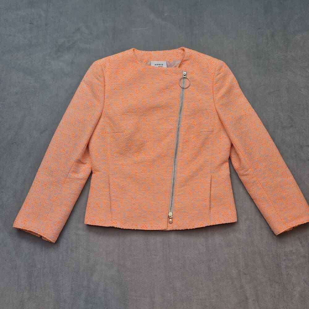 Akris Punto New Money 6 Orange Tan Pebble Textured Asymmetric Zip Up Jacket